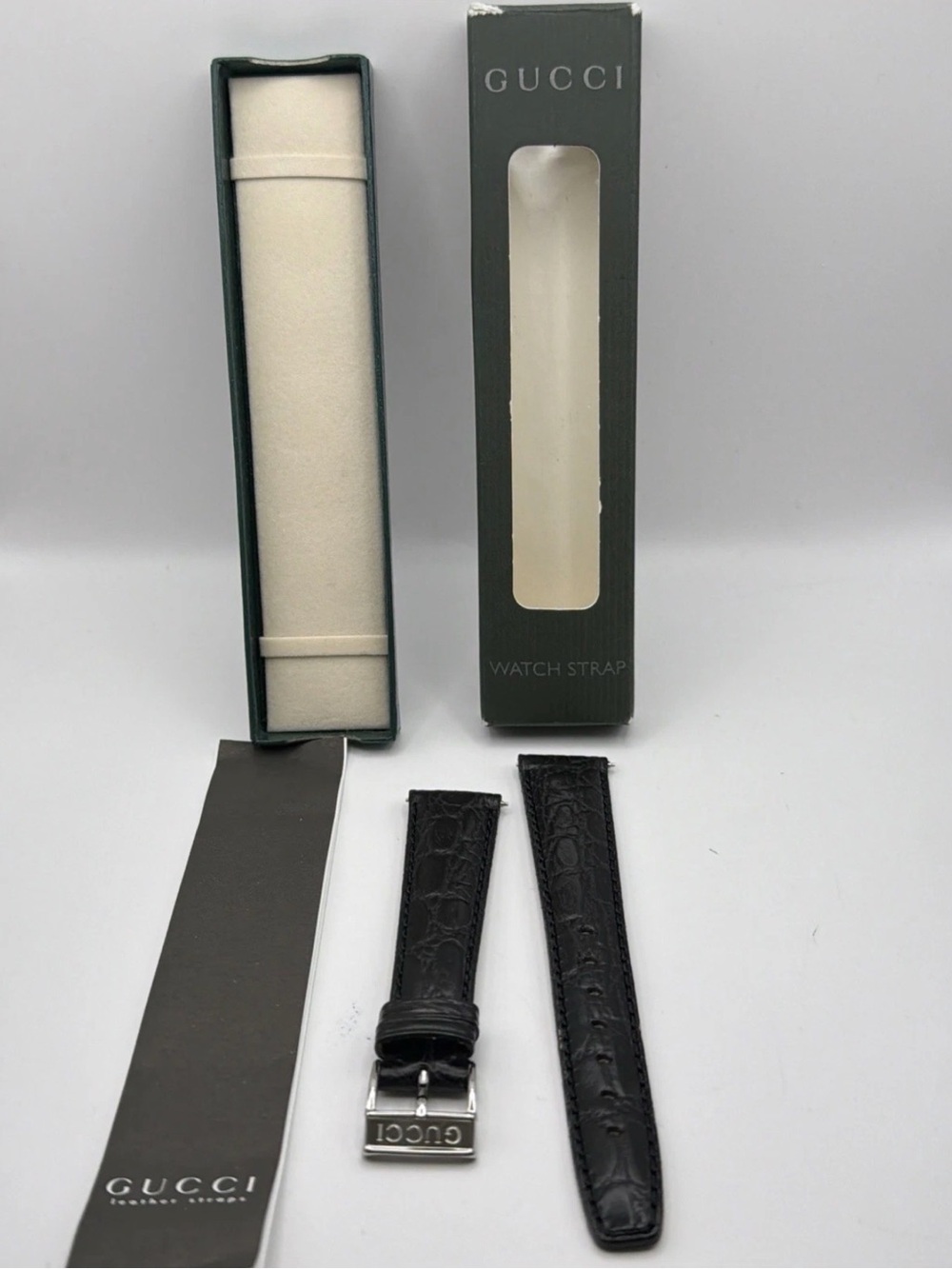 Gucci Black Croc-Embossed Leather Watch Strap with Branded Buckle 18MM #GS31